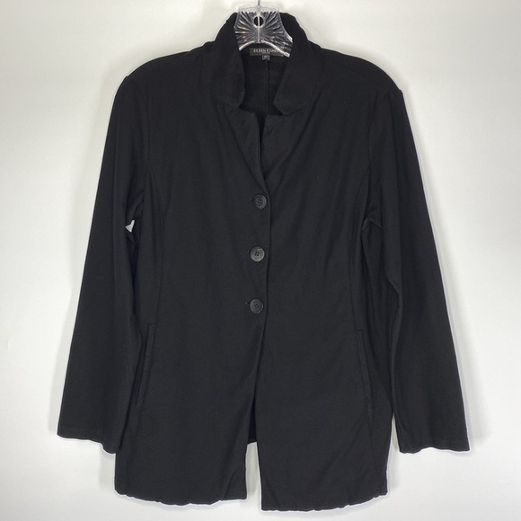 Eileen Fisher Black Button Down Blazer Jacket Size Medium Petite - Picture 1 of 11